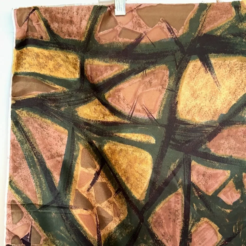 Vintage 60s Auteuil Fabrics Inc abstract art‎ green, brown & pink acetate scarf - Picture 2 of 8